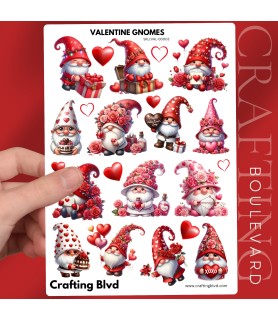 VALENTINE GNOME LOVE HEART STICKERS A5 SHEET |VAL-00003