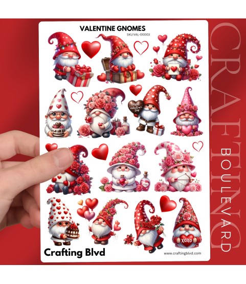 VALENTINE GNOME LOVE HEART STICKERS | DIE CUT | CARD TOPPERS | VAL-00003