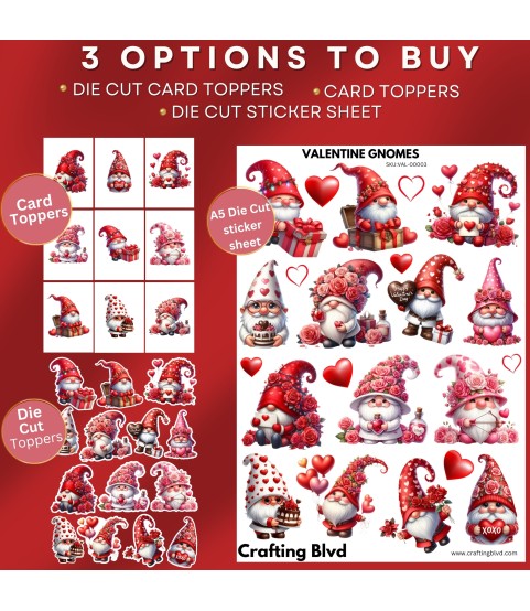 VALENTINE GNOME LOVE HEART STICKERS | DIE CUT | CARD TOPPERS | VAL-00003