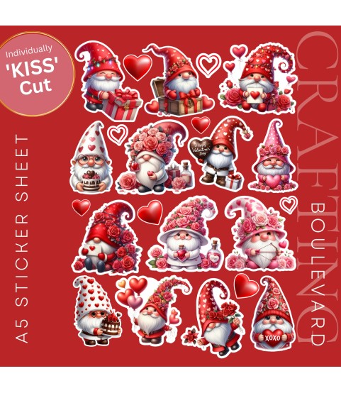 VALENTINE GNOME LOVE HEART STICKERS | DIE CUT | CARD TOPPERS | VAL-00003
