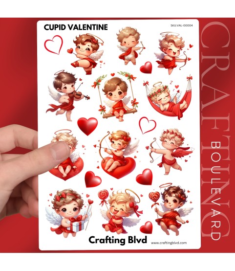 VALENTINE CHIBI CUPID LOVE HEART STICKERS A5 SHEET |VAL-00004