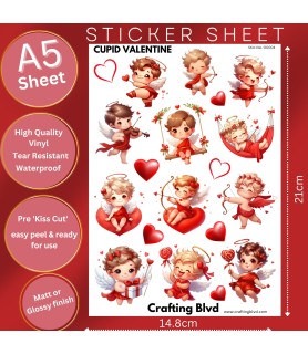 VALENTINE CHIBI CUPID LOVE HEART STICKERS A5 SHEET |VAL-00004