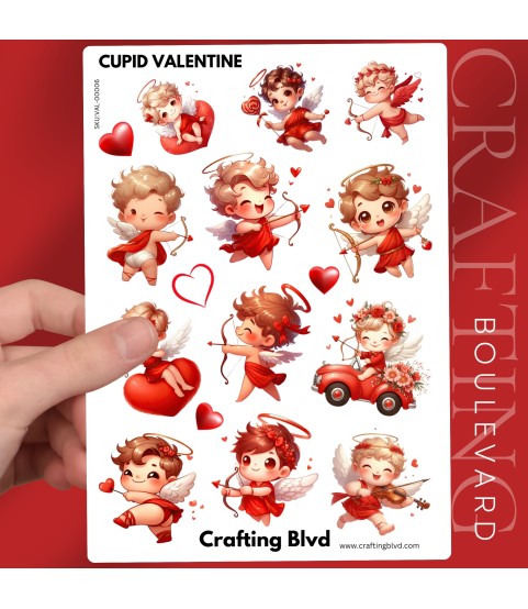 VALENTINE CHIBI CUPID #2 LOVE HEART STICKERS | DIE CUT | CARD TOPPERS