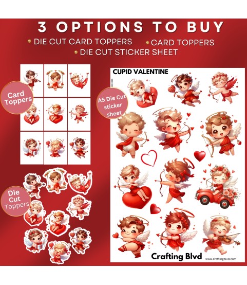 VALENTINE CHIBI #2 CUPID LOVE HEART DIE CUT CARD TOPPERS |VAL-00006