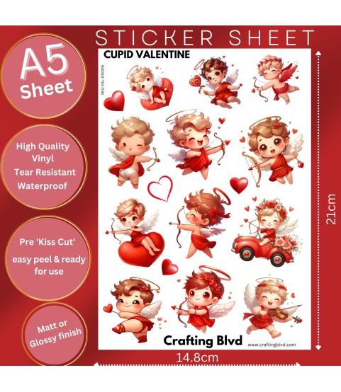 VALENTINE CHIBI CUPID #2 LOVE HEART STICKERS | DIE CUT | CARD TOPPERS