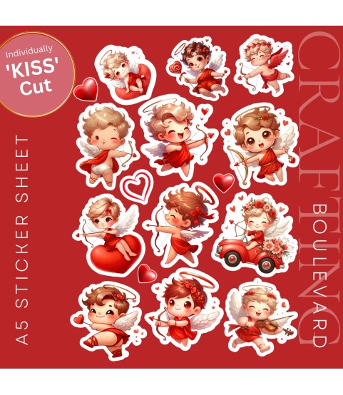 VALENTINE CHIBI CUPID #2 LOVE HEART STICKERS | DIE CUT | CARD TOPPERS