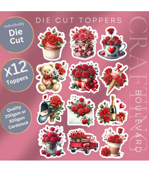 SWEET ROSES VALENTINE LOVE HEART DIE CUT CARD TOPPERS