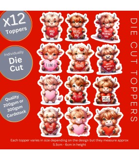 VALENTINE HIGHLAND COW HEART DIE CUT CARD TOPPERS