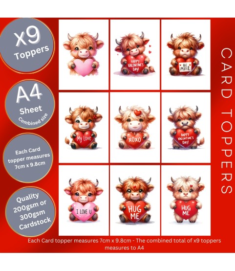 VALENTINE HIGHLAND COW HEART CARD TOPPERS