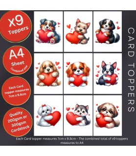 CUTE PUPPY VALENTINE HEART CARD TOPPERS
