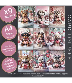 VALENTINE PUPPY #3 LOVE HEART CARD TOPPERS