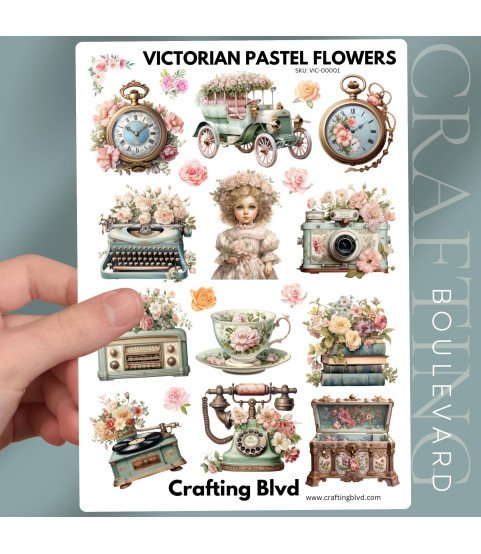 Victorian Pastel Flowers Stickers