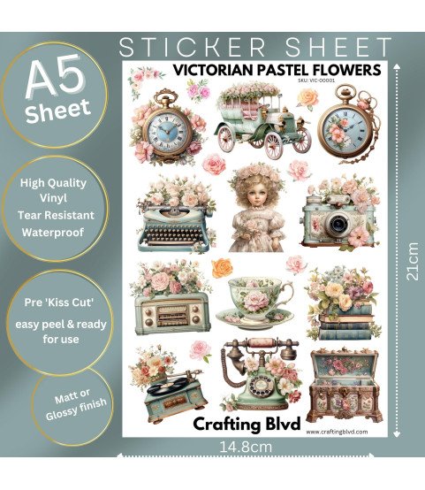 Victorian Pastel Flowers Stickers