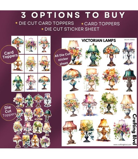 Victorian Lamps Stickers, Die Cut or Card Toppers