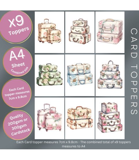 Vintage Rose Suitcases Stickers, Die Cut or Card Toppers