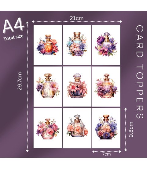 Vintage Floral Perfume Bottle #1 Stickers, Die Cut or Card Toppers