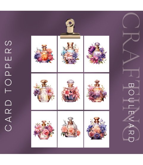 Vintage Floral Perfume Bottle #1 Stickers, Die Cut or Card Toppers