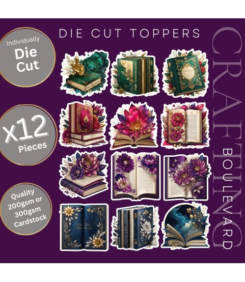 Vintage Floral Books Die Cut Toppers