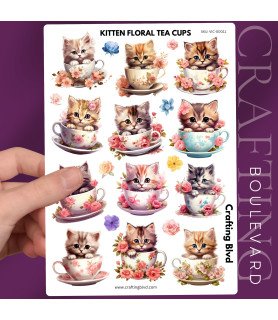 Kitten Floral Tea Cups Stickers