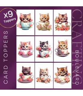 Kitten Floral Tea Cups Card Toppers
