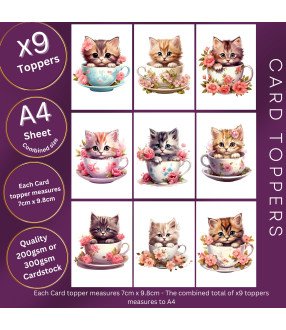Kitten Floral Tea Cups Card Toppers