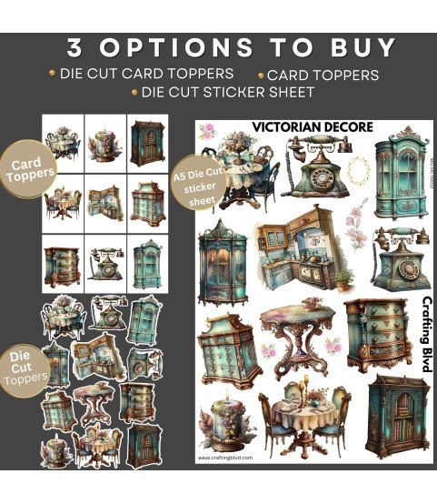 Victorian Decor Stickers, Die Cut or Card Toppers