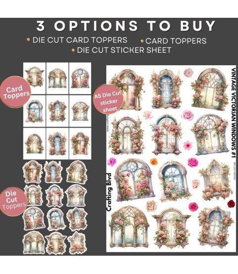 Vintage Victorian Windows #1 Stickers, Die Cut or Card Toppers Vintage Victorian Windows #1 Stickers, Die Cut or Card Toppers