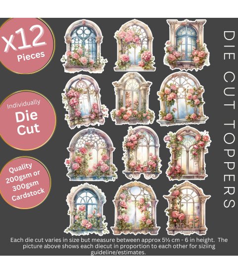 Vintage Victorian Windows #2 Stickers, Die Cut or Card Toppers