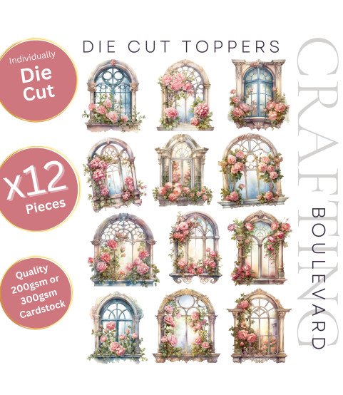 Vintage Victorian Windows #2 Stickers, Die Cut or Card Toppers
