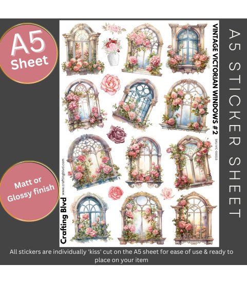 Vintage Victorian Windows #2 Stickers, Die Cut or Card Toppers