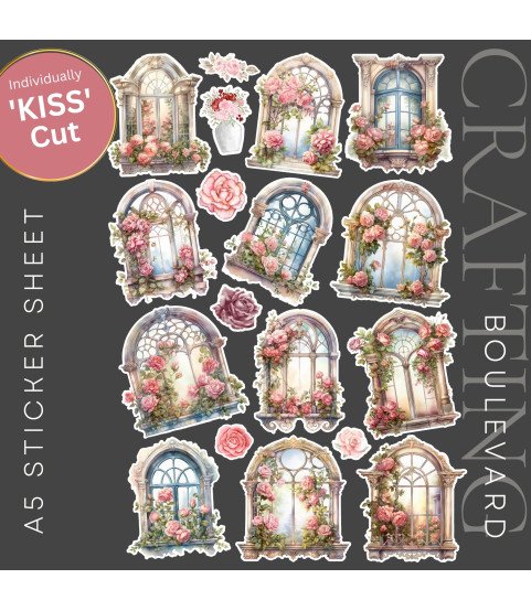 Vintage Victorian Windows #2 Stickers, Die Cut or Card Toppers