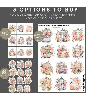 Vintage Floral Birdcages Stickers, Die Cut or Card Toppers