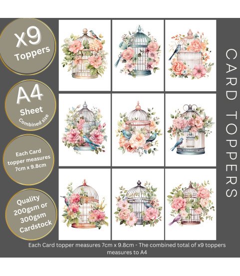 Vintage Floral Birdcages Stickers, Die Cut or Card Toppers