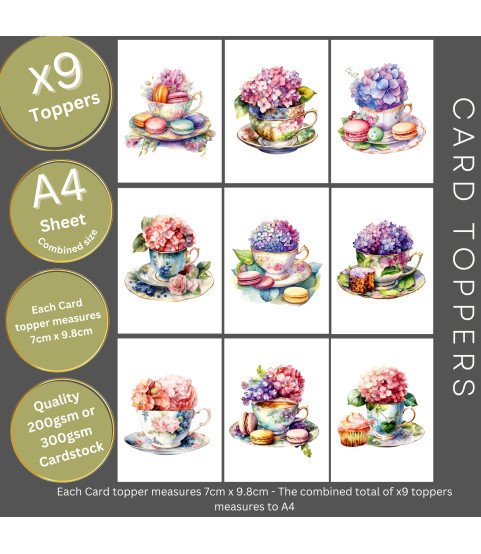 Hydrangea Floral Tea Cups Stickers, Die Cut or Card Toppers