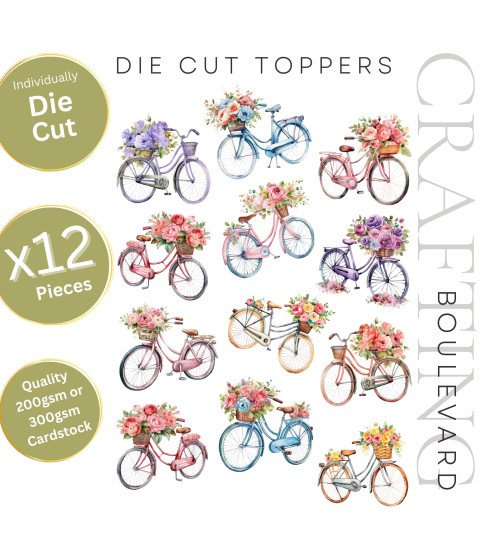 Vintage Floral Bicycle Stickers, Die Cut or Card Toppers Vintage Floral Bicycle Stickers, Die Cut or Card Toppers
