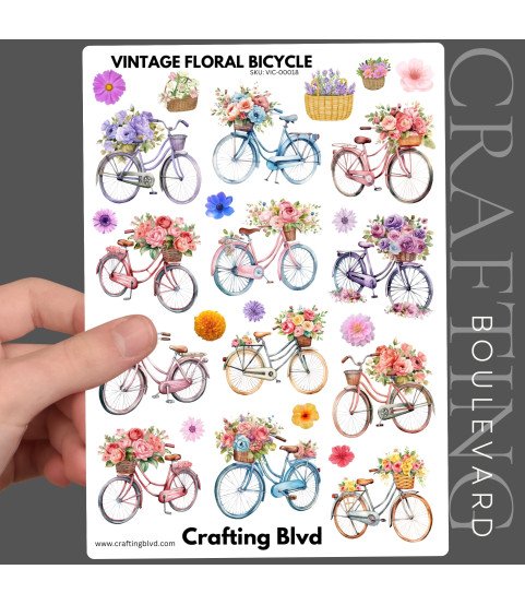 Vintage Floral Bicycle Stickers, Die Cut or Card Toppers Vintage Floral Bicycle Stickers, Die Cut or Card Toppers