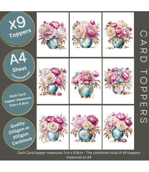 Peony in a Vase Stickers, Die Cut or Card Toppers