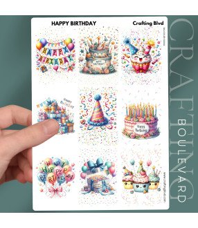 Happy Birthday Celebration Stickers or Card Toppers
