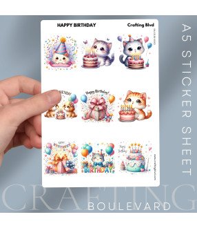 Birthday Cats Stickers or Card Toppers