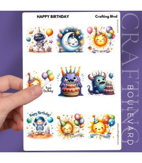 Birthday Space & Monsters Stickers