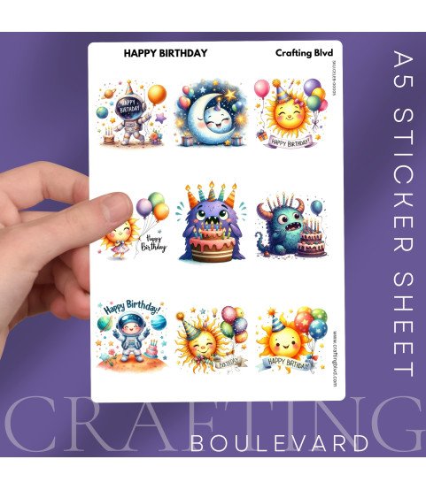 Birthday Space & Monsters Stickers or Card Toppers