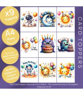 Birthday Space & Monsters Card Toppers