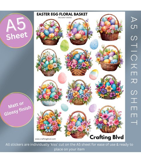 Easter Egg Floral Basket Card Stickers