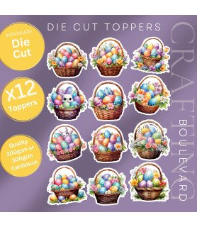 Easter Egg Floral Basket #2 Stickers, Die Cut or Card Toppers
