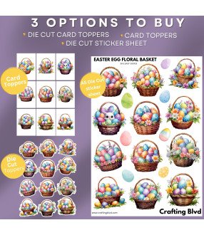 Easter Egg Floral Basket #2 Stickers, Die Cut or Card Toppers