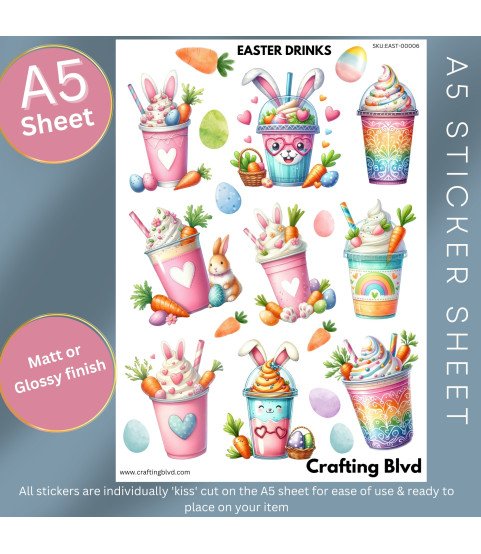 Easter Bunny Milkshakes Stickers, Die Cut or Card Toppers