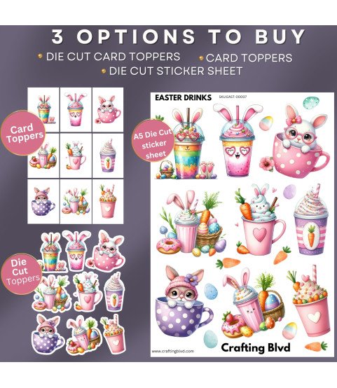 Easter Bunny Café Drinks Stickers, Die Cut or Card Toppers