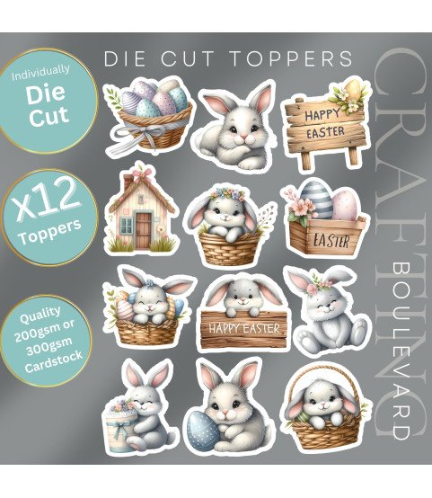 Cute Easter Bunnies & Egg Baskets Die Cut Toppers