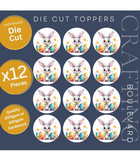 Cute Easter Bunny & Colourful Eggs Stickers, Die Cut or Card Toppers