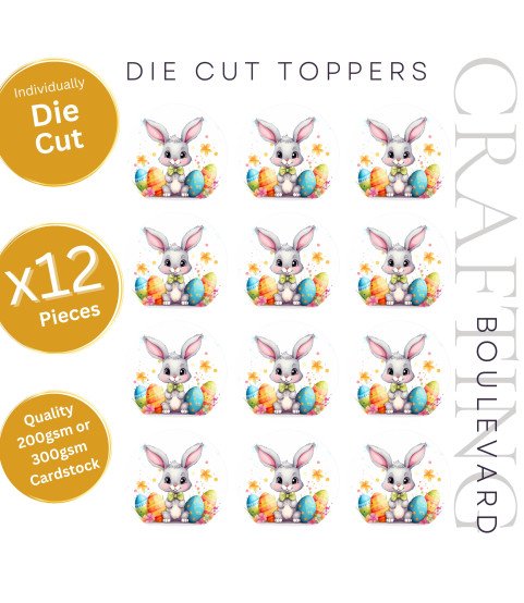 Cute Easter Bunny & Colourful Eggs Stickers, Die Cut or Card Toppers